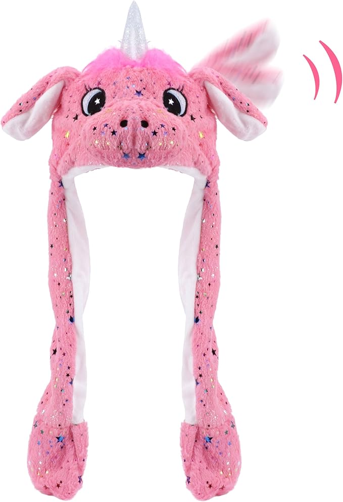 Bubblepompom Animal Hat with Ears Moving Jumping Pop Up Beating Hat Plush Holiday Cosplay Dress Up Funny Gift for Kids