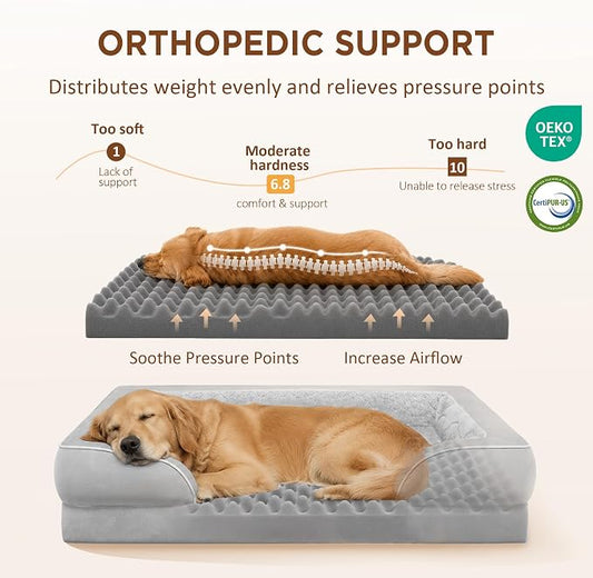 Comfort Expression Orthopedic Dog Bed for Medium Size Dog with Bolster | Waterproof Dog Couch Bed with Washable Cover & Non-Slip Bottom, Supportive Egg Crate Foam Medium Pet Bed, 30x20 Inch