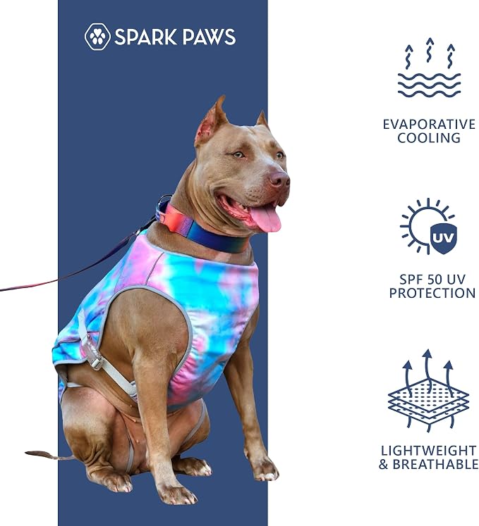 Spark Paws Dog Cooling Vest - SPF 50 UV Sun Protection - Summer Heat Relief Gear for Dogs, Lightweight, Evaporative Cooling - Dog Anxiety Relief Vest During Hot Days - Snowcone, Medium