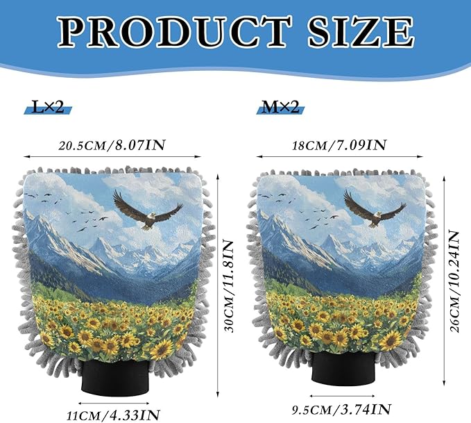 Car Wash Mitt Microfiber Wash Mitts for Car Washing Scratch-Free Cleaning Gloves Soft Non Absorbent Chenille Auto Hand Mitt Medium 2Pack Sunflowers Eagles and Blue Mountain