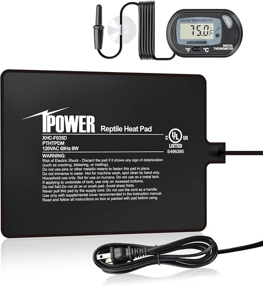 iPower 6 by 8-Inch 8W Reptile Heat Mat, LCD Digital Aquarium Thermometer, Under Tank Warmer Terrarium Heat Pad for Turtles Lizards Frogs and Other Small Animals, Multi Sizes