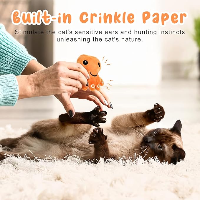 Andiker Cat Catnip Toys, 3Pcs Cat Interactive Toys for Indoor Cats, Soft Plush Kitten Chew Toys with Crinkle Paper for Relieve Stress, Reduce Boredom, Teething (Octopus)