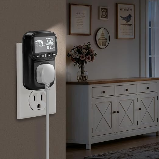 Reptile Thermostat Digital Timer Plug, Cyclic Timing/Countdown Temperature Controller for Reptile Tank, Greenhouse, Seedling Heat Mat, Fermentation, Brewing, 15A/1800W, VA Display