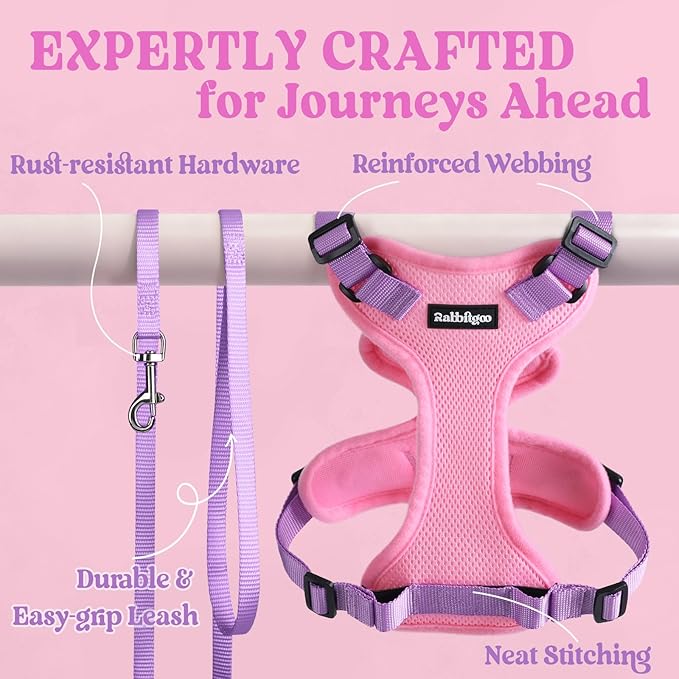 rabbitgoo Cat Harness and Leash for Walking, Escape Proof Soft Adjustable Vest Harnesses for Cats, Easy Control Breathable Reflective Strips Jacket, Pink & Purple, XS