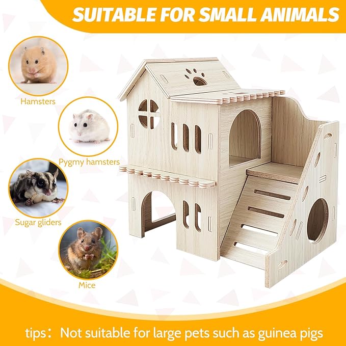 Hamster House,Tiny House with Slide House, Double-Decker Hut, Hamster Cage Accessories,Small Animal Habitat Decor for Small Hamster
