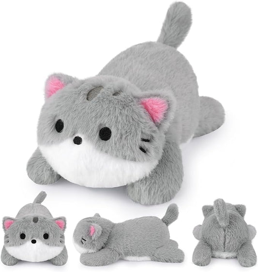 Weighted Cat Stuffed Animal,10inch Kawaii Weighted Stuffed Animals,Realistic Gray Cat Plush Toy Soft Huggable Weighted Plush Pillow for Kids Girls Boys