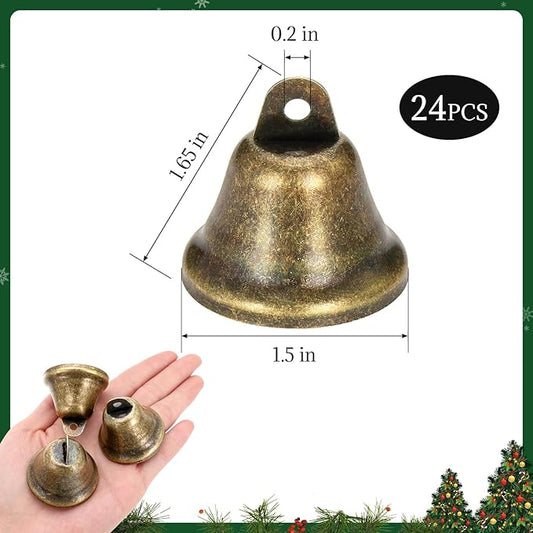 Craft Bells, 24 PCS Bronze Jingle Bells Vintage Bells (1.7" X 1.5") Small Brass Bells for Wind Chimes Housebreaking Making Dog Potty Training Doorbell Wedding Decor DIY Favor Crafts Christmas Tree