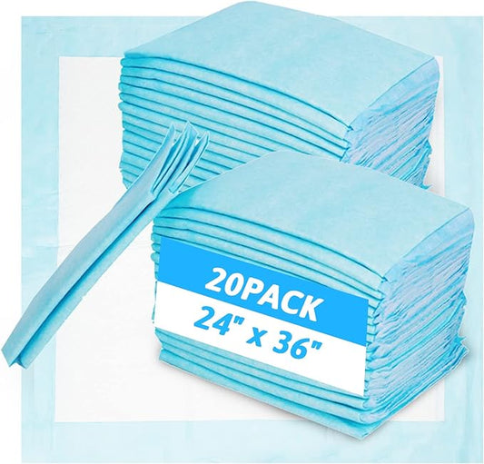 Fhiny Pee Pads for Dogs, 24" x 36" 20 PCS Extra Large Disposable Puppy Pads Leak-Proof Super Absorbent Potty Training Pad with Quick-Dry Surface for Cats Kittens Dogs or Other House Training Pets