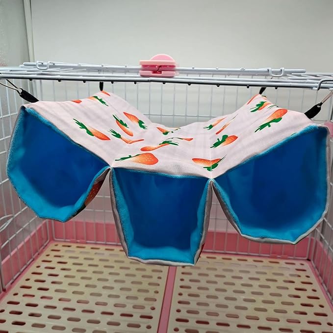 Hamster Tunnel Hammock | Double Layer Canvas Bed for Small Pets/Ferrets/Sugar Gliders | Soft Hanging Hideout with 3 Tunnels | Easy to Maintain Cage Accessory