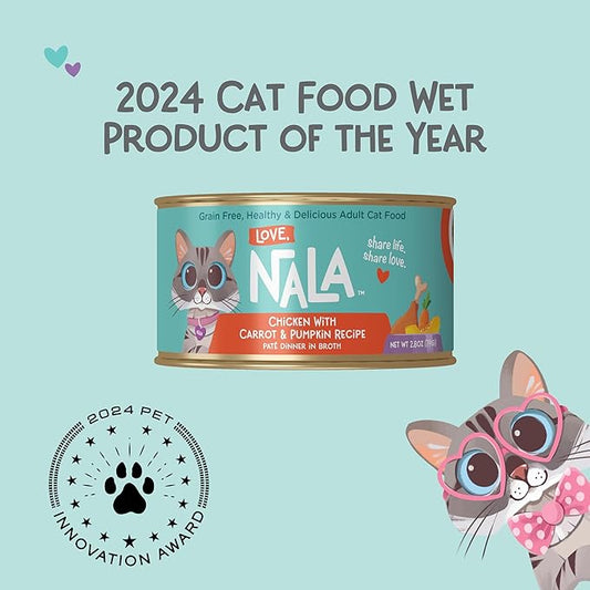 LOVE, NALA - Natural Adult Cat Wet Food - Chicken Pate with Carrot and Pumpkin Recipe - 2.8 oz, Pack of 24 Cans, Grain-Free, Non-GMO, No Gums, No Carrageenan