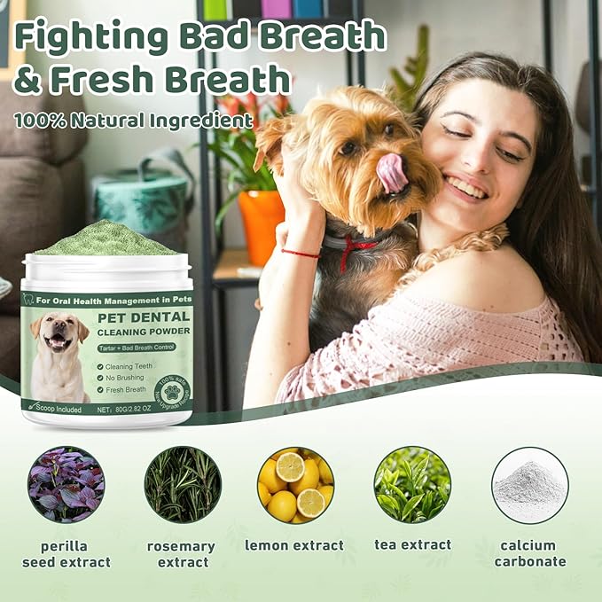 Dog Teeth Cleaning Powder, Dog Dental Powder, Dog Dental Care, Targets Tartar & Bad Breath & Reduces Plaque, Dental Powder for Dog Teeth Cleaning, Green