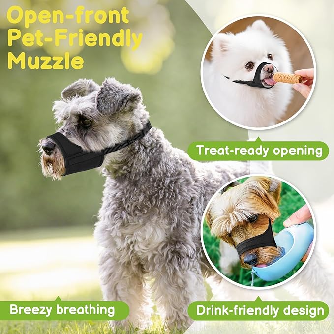 Mayerzon Short Snout Dog Muzzle for Small Medium Dogs, Soft & Sturdy Fabric, Anti Excessive Biting Chewing, Suits Chihuahua Shih Tzu Maltese for Grooming Vet Visits Walk, Allows Drinking(Black, S+)
