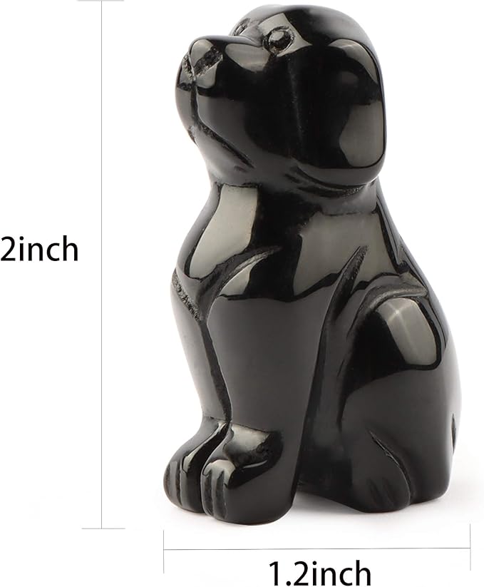 Artistone 2" Black Obsidian Dog Crystal Animals Figurine Carved Gemstone Puppy Dog Statue Sculpture Craft Home Decorations