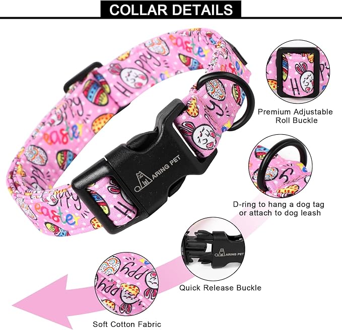 ARING PET Easter Dog Collar, Cute Pink Eggs Pet Collars with Quick Release Buckle for Puppy Small Medium Large Boy Girl Dogs-S