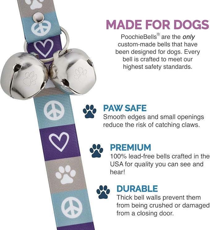 PoochieBells Handcrafted Dog Doorbell for Potty Training – Easy & Quick, Doggie-Safe USA-Made Dog Door Bell with Perfect Sound, Dog Trainer-Recommended for Over 20 Years, Peace Love Dog
