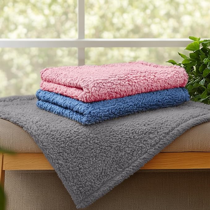 1 Pack 3 Calming Blankets Fluffy Premium Fleece Pet Blanket Soft Sherpa Throw for Dog Puppy Cat HazeBlue/Pink/Grey Small (23" x16")