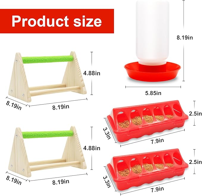 Chick Feeder and Waterer Kit with Chick Perch, 1l Chick Waterer, Flip Top Poultry Feeder, Chick Starter Kit for Chick Brooder, Baby Chicken Supplies for Baby Chick, Duck and Quail
