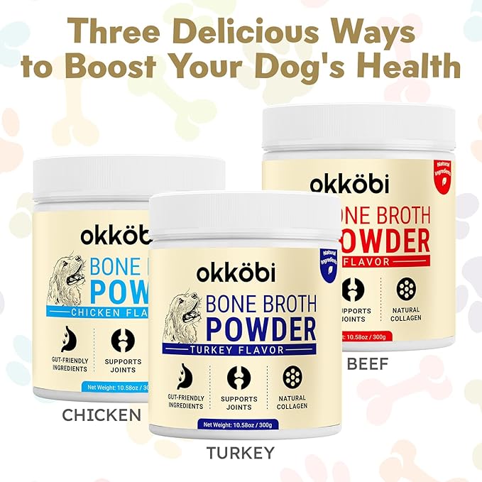 Bone Broth for Dogs - All-Natural Food Topper for Picky Eaters - Powder Supplement for Joint Health, Digestion & Hydration, 10.5oz (Turkey)