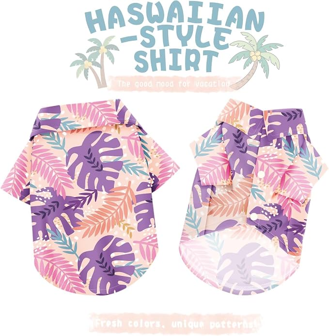 Hawaiian Dog Shirt – Lightweight and Breathable Summer T-Shirt with Tropical Prints, Fun Beach Outfit for Small, Medium, and Large Dogs, Perfect for Hot Days and Outdoor Vacation.Palm Leaves L