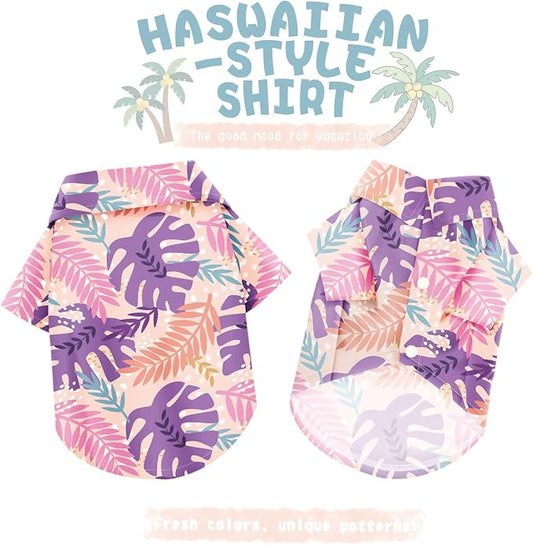 Hawaiian Dog Shirt – Lightweight and Breathable Summer T-Shirt with Tropical Prints, Fun Beach Outfit for Small, Medium, and Large Dogs, Perfect for Hot Days and Outdoor Vacation.Palm Leaves L