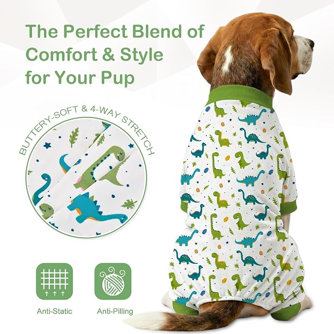 Dog Pajamas for Small Medium Dogs Recovery Suit Dog Pjs Dog Onesie Cute Soft Breathable Puppy Pajamas Pet Spring Summer Stretchy Pjs for Boy Girl - Green Dinosaurs