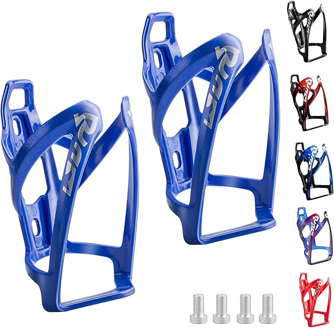 Suruid Bike Water Bottle Cage, Universal Drink Holder, Durable Ultralight Plastic Bottle Holder for Cycling, 2 Pack - Blue
