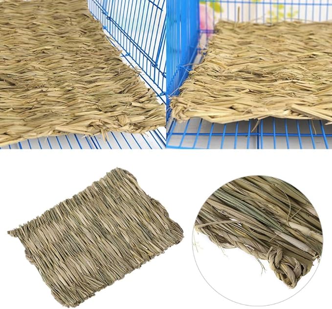 Hamiledyi Grass Mat Woven Bed Mat for Small Animal Bunny Bedding Nest Chew Toy Bed Play Toy for Guinea Pig Parrot Rabbit Hamster Rat(Pack of 3)