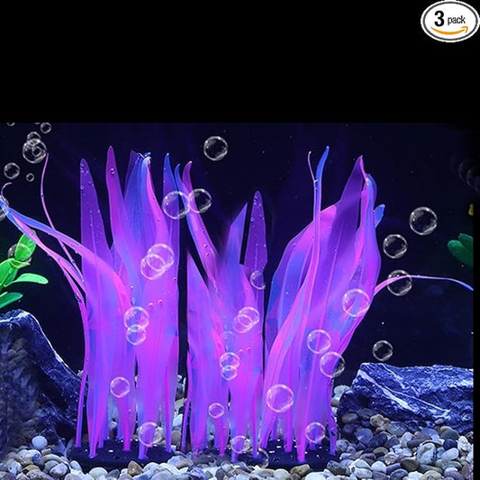 3Pcs Soft Silicone Aquarium Plants Set Glowing Kelp Fish Tank Plants Decor Artificial Pink Aquarium Plant Simulation Artificial Water Grass for Fish Tank,7.08in9.84in16.9in