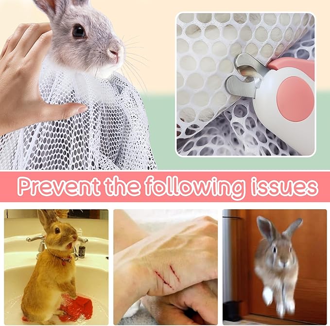 Rabbit Bathing Bag,Bunny Grooming Kit, Breathable Mesh Anti Scratch Adjustable Rabbit Grooming Bag,With Bunny Nail Clippers with Light,For Rabbit,Hamster,Squirrel,Chinchilla and Other Small Animals.