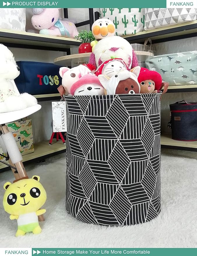 Storage Basket, Nursery Hamper Canvas Laundry Basket Foldable with Waterproof PE Coating Large Storage Baskets for Kids Boys and Girls, Office, Bedroom, Clothes,Toys（Black Magic cube）