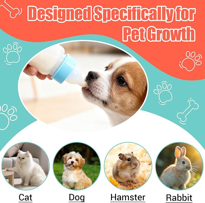 DEMORA Kitten Bottle Feeding Kit, Graduated Nursing Feeding Bottles for Pet Kitten Puppy Hamster Rabbit with Two Kinds of Replaceable Nipples Feeder (Clear, 4 oz)