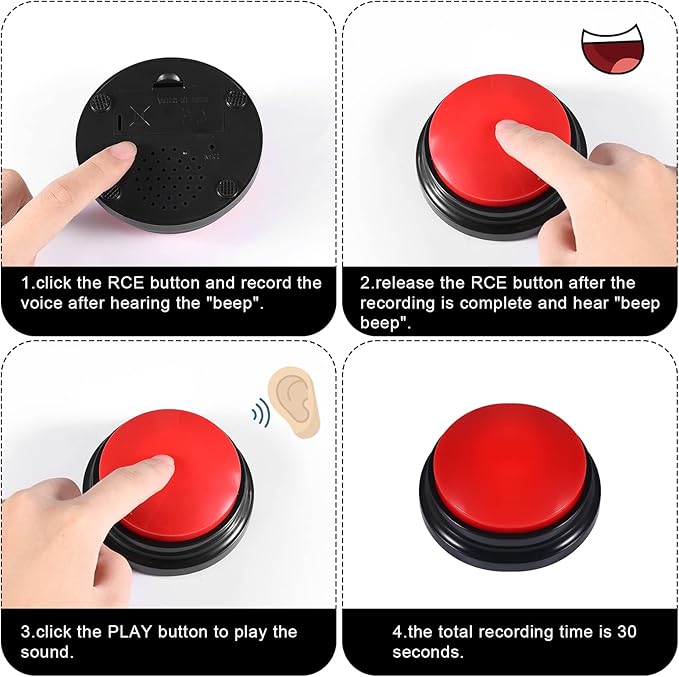 KINBOM Pet Communication Button for Dogs, 30 Seconds Voice Recording Button Dog Pet Training Buzzer Pet Interactivity Device Dog Bells for Potty Training, Not Include Batteries (Red)
