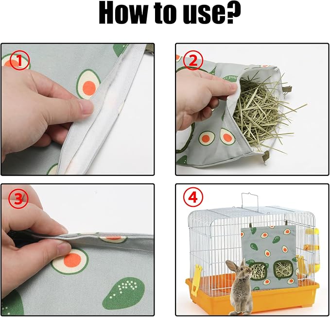2 PCS Rabbit Hay Feeder Bag Hanging Guinea Pig Hay Feeder with 2 Holes Small Animal Feeders Storage Pouch Holder for Rabbits Hamsters Small Pets(Color 2)