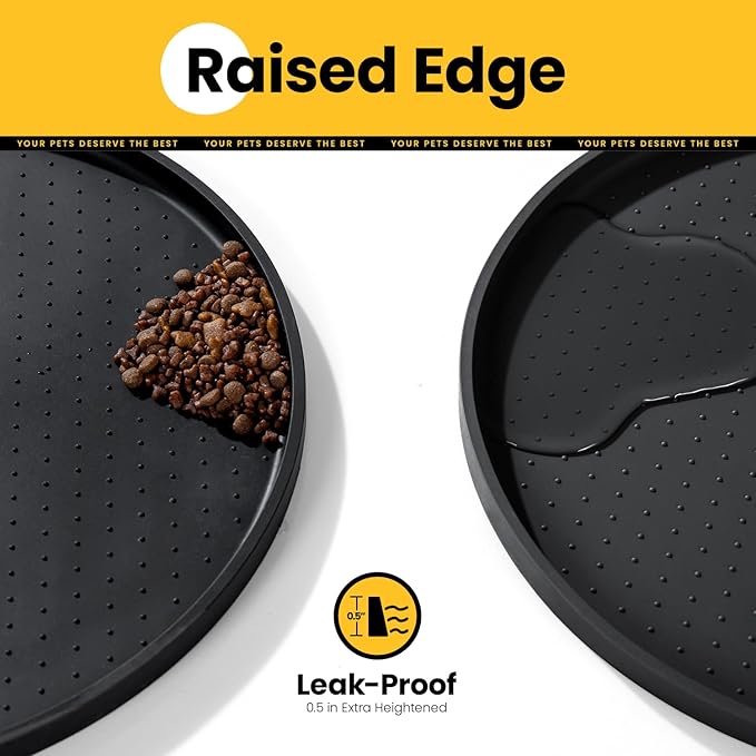 Conlun Dog Food Mat,Raised Edges Pet Food Mats for Spill Containment,BPA-Free Silicone Cat Dog Feeding Mat for Floor Waterproof,Rubber Pet Placemats for Food and Water Bowls 1/2 Inch