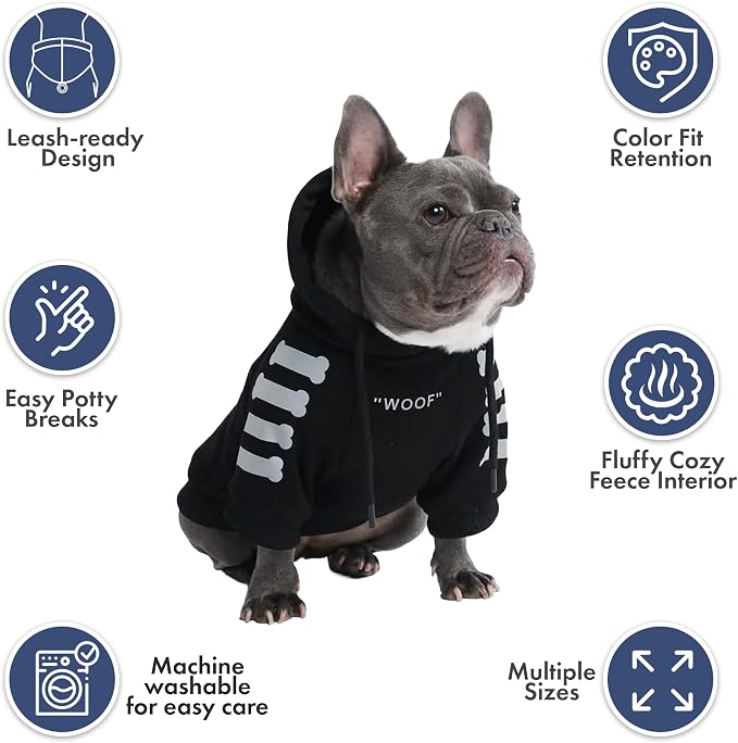 Spark Paws Dog Hoodie – Premium Dog Sweater for Small, Medium, and Large Dogs | Warm Outfits for French Bulldogs, Pitbull, Puppy, Winter Jacket Alternative - Woof - M