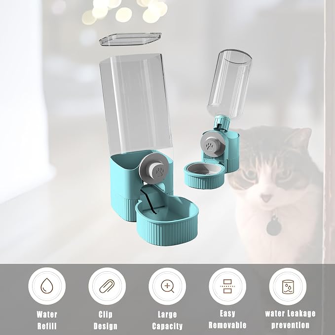 Hanging Automatic Bunny Feeder & Water Dispenser Set - gravitydesign Food Bowl and Waterer for Rabbits, Guinea Pigs, Chinchillas，Food Water Bowl, Small Animals Feeder for Cages