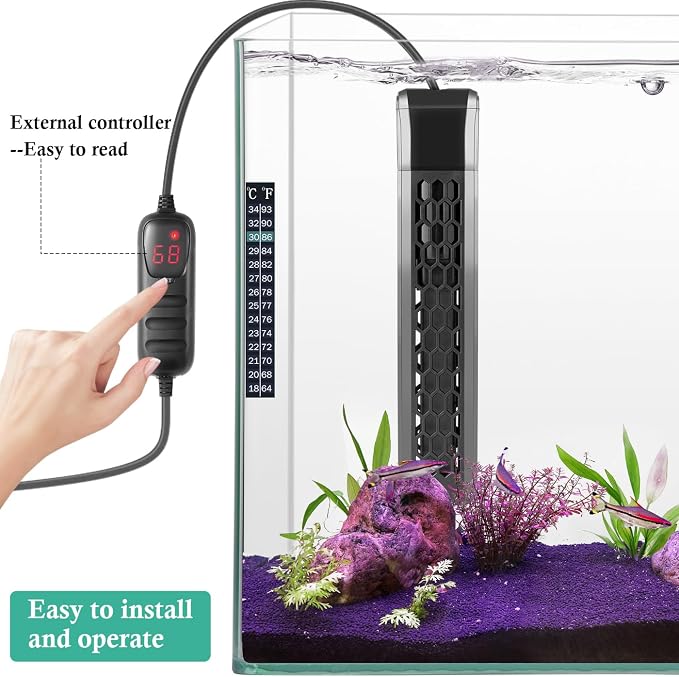 HITOP 200W Aquarium PTC Heater with Controller: Digital Heater for Fish Tank and Turtle Tank 25-60Gallon, Sturdy Heater with Removable Protective Cover