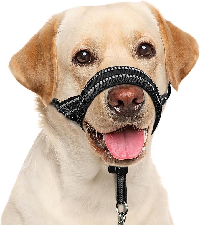 BARKLESS Soft Dog Head Collar, Patented Padded No Pull Head Halter, Training Nose Leash with Safety Link for Medium Large Dogs, Adjustable Muzzle Leash, Easy Control for Walking(Black, L)