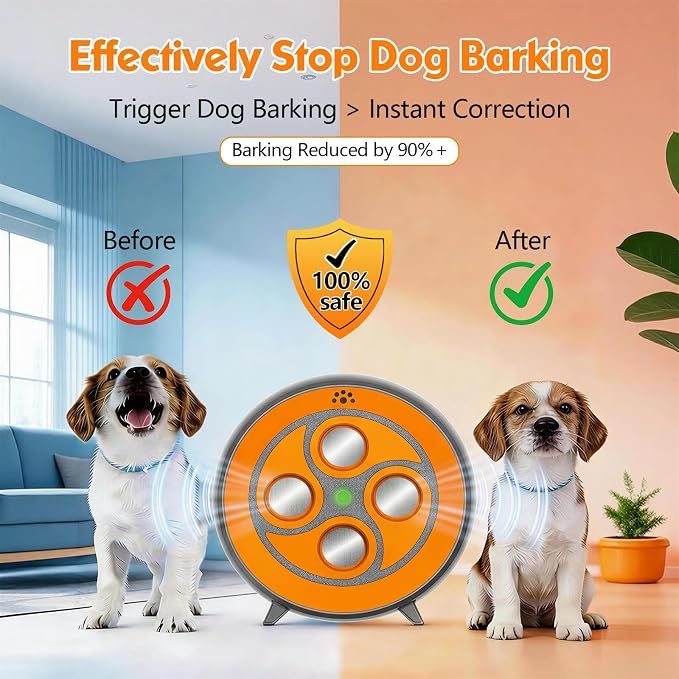 New Anti Barking Device for Dogs, Rechargeable Dog Barking Deterrent up to 75ft with Remote, Variable Ultra Frequency/6 Modes/IP65 Waterproof Dog Silencer Stop Neighbors‘ Dog from Barking (Orange)