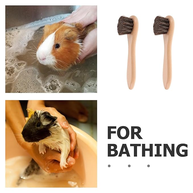 MERRYHAPY 2pcs Small Animals Bath Brush with Soft Bristle Grooming Brush, Wooden Handle 4-inch, Pet Supplies for Hamsters, Guinea Pigs, Rabbits, and Ferrets Bathing Care