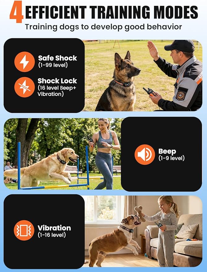 2-in-1 Dog Bark & Shock Collar, Dog Training Collar with 4 Training Modes Beep/Vibration/Shock/no Shock, 3300FT Remote, IPX7 Waterproof E Collars with AI Anti Barking for Small Medium Large Dog