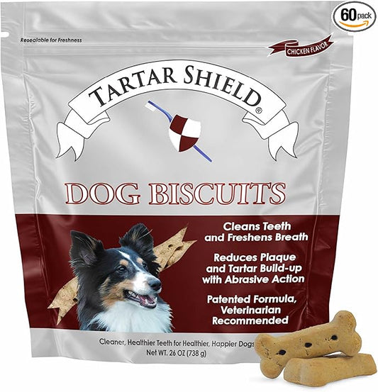 Tartar Shield Dental Dog Biscuits | Safe Daily Treats | Cookie Cleans Teeth & Gums Fresh Breath Natural Oral Health Support | Tasty Lean Chicken Flavor | USA Made