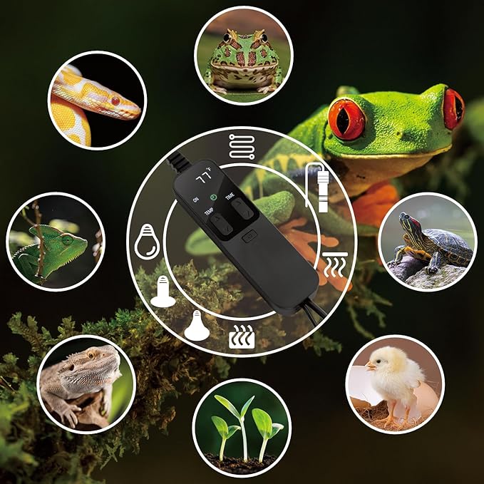 Reptile Dimming Thermostat with Timer for Reptiles Heat Lamp Heating Pad Seedling Heat Mat Temperature Controller