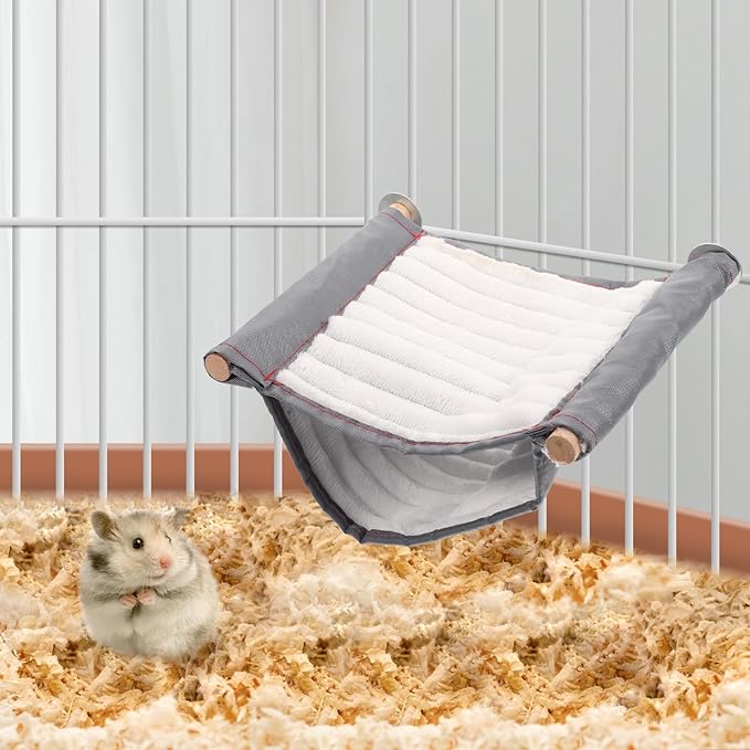 HOMSFOU Large White Hamster Hanging Hammock Bed for Small Animals, Removable Warm Fleece Pet Cage Hammock Suitable for Guinea Pigs, Chinchillas, and Squirrels, Indoor Hanging Small Animal
