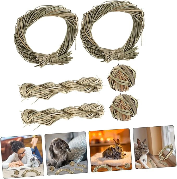 6pcs Rabbit Chew for Small Animals Guinea Pigs Hamsters Chinchillas Natural Grass Teeth Cleaning Chew Prop Bite for Healthy Dental Care and Boredom Relief