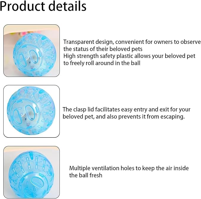2Pcs Rotundity Hamster Balls, Breathable and Sturdy Dwarf Hamster Exercise Balls Running Wheel Gerbil Toys, Small Animals, Portable Small Pet Supplies (White & Blue),2 Sizes 5.7 & 4.7in. ﻿