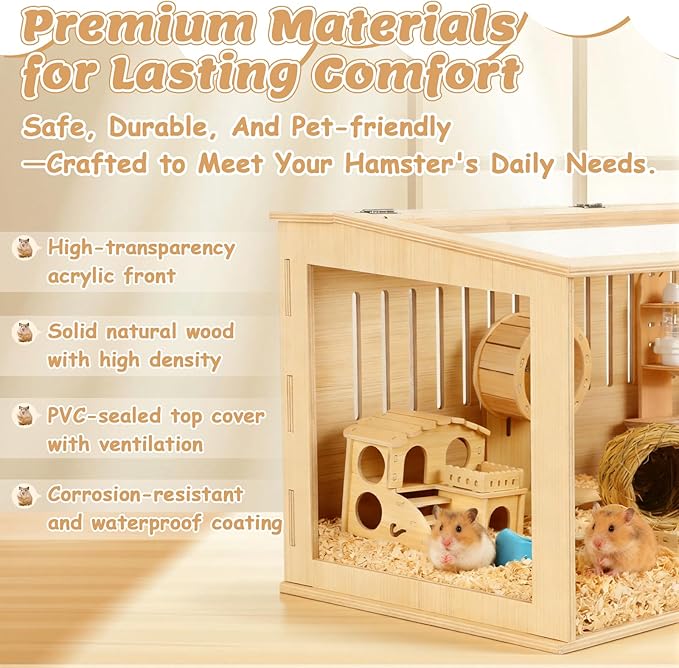 Leinuosen 14 in 1 Wooden Hamster Cage 32 Inch Guinea Pig Cages with House Water Bottle Wheel More Guinea Pig Cage Accessories Large Hamster Cages and Habitats Acrylic Openable Top for Small Animal