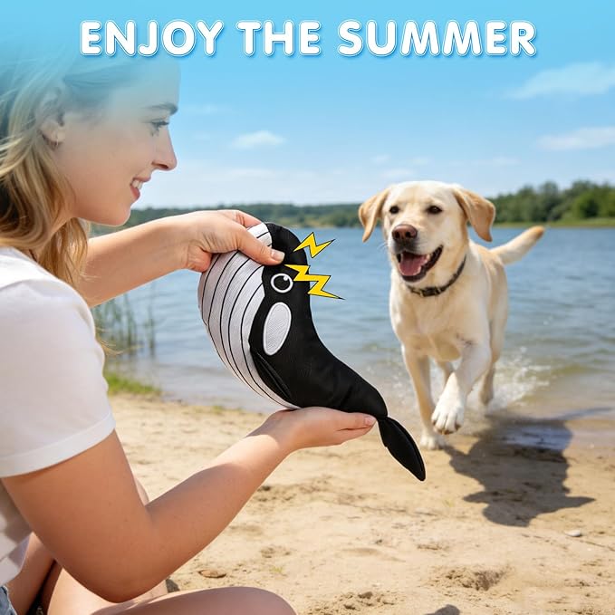 SCENEREAL Dog Water Toy for Medium Small Dogs- 2 Pack Floating Dog Toys Squeaky Toys for Pool Fetch, Whale & Watermelon Shape Durable Pet Chew Toy Summer Outdoor Interactive Play