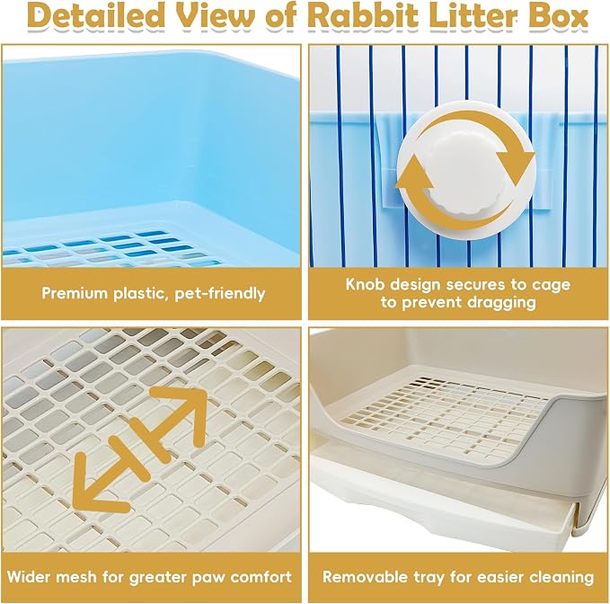 kathson 2PCS Large Rabbit Litter Box Trainer, Potty Corner Toilet with Drawer Bigger Pet Pan for Adult Hamster, Guinea Pig, Ferret, Galesaur, Bunny and Other Animals (Blue,Brown)