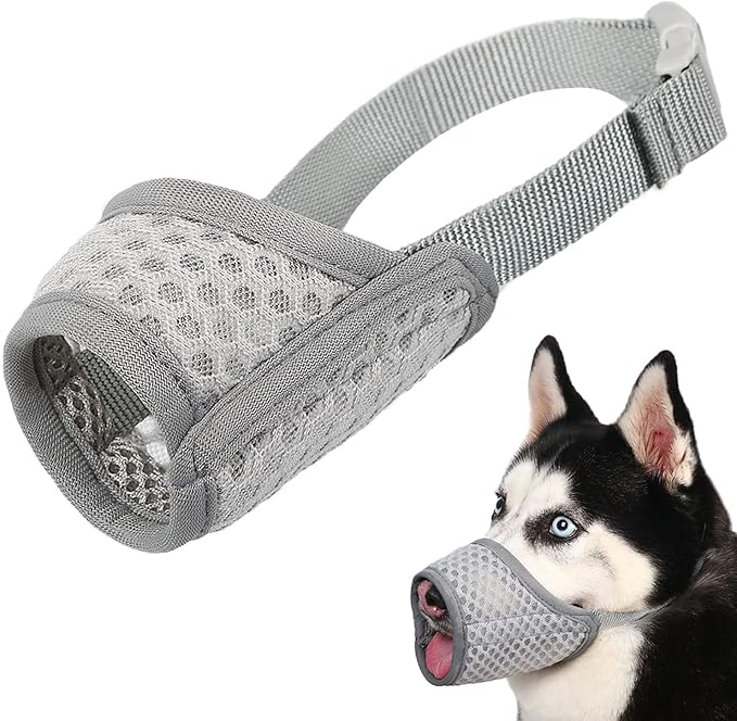 Mayerzon Dog Muzzle, Puppy Soft Mesh Muzzle for Small Medium Large Dogs Chihuahua Poodles Beagle Dachshund Corgis Labrador for Biting Chewing Grooming that Allows Panting Drinking(L, Grey)